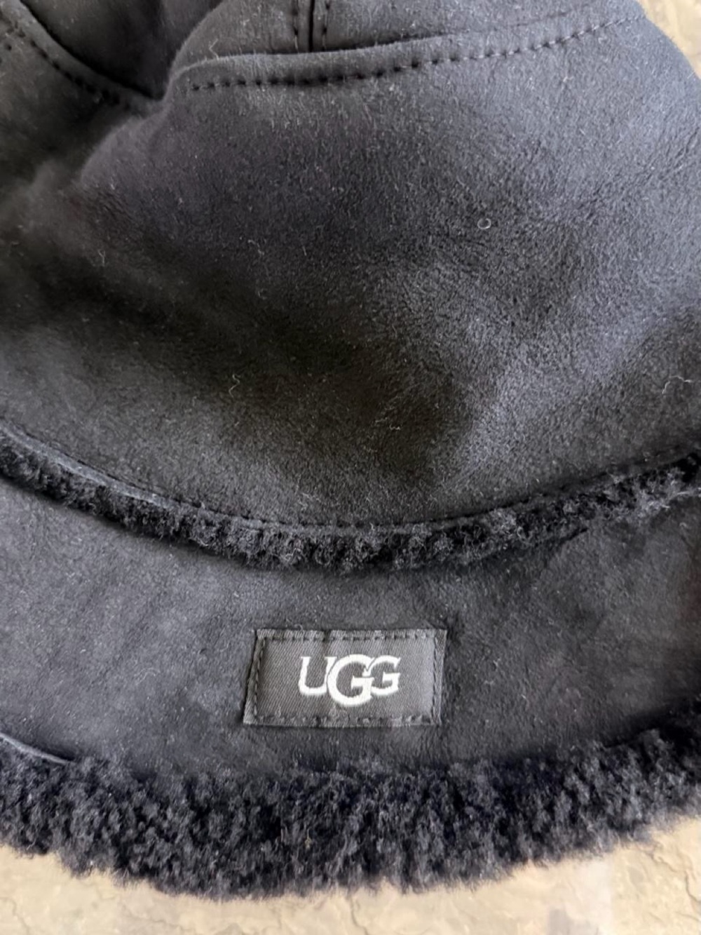 UGG Black Suede Shearling Bucket Hat
